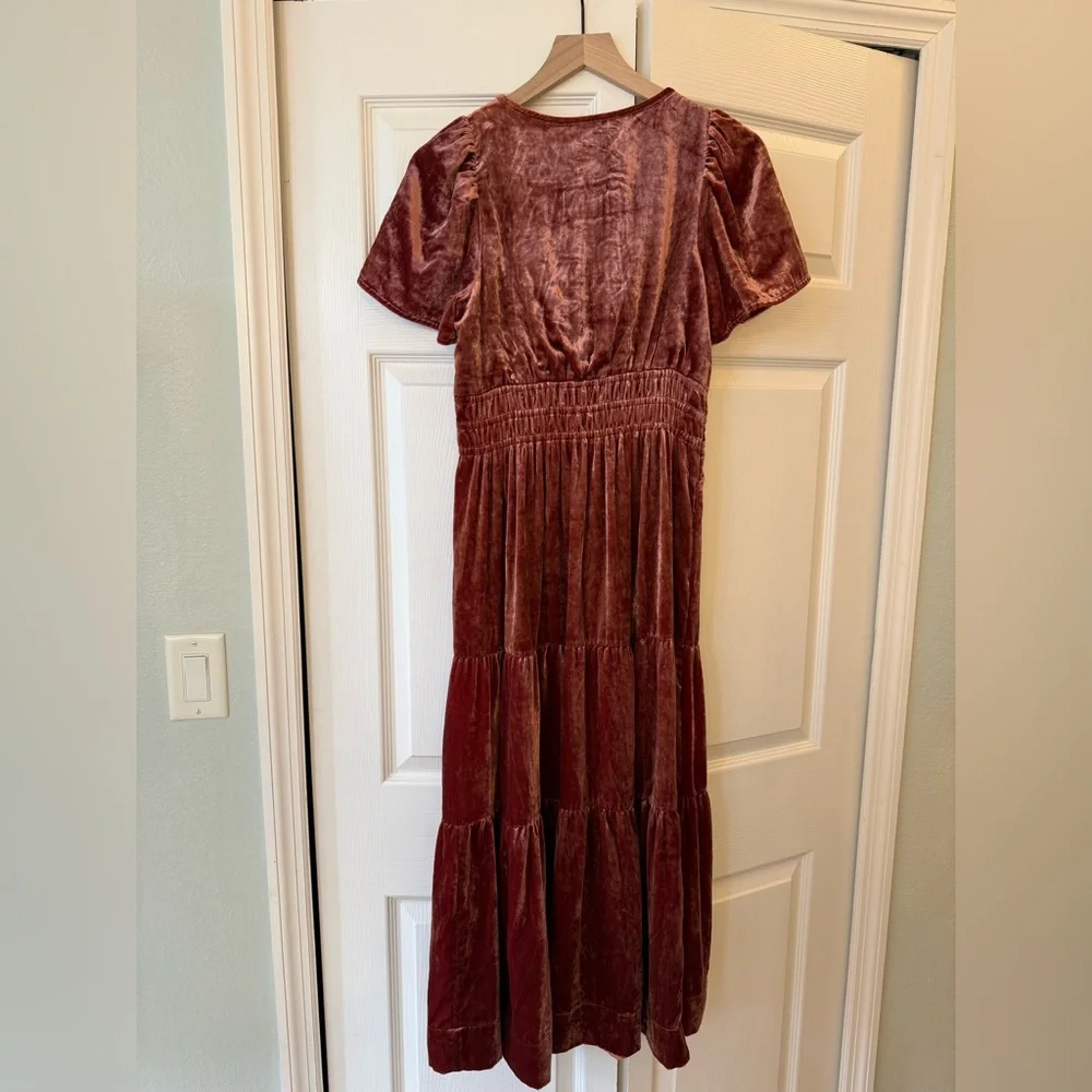 Anthropologie Velvet Maxi Dress in Deep Rust/Raspberry color small petite - Picture 9 of 10
